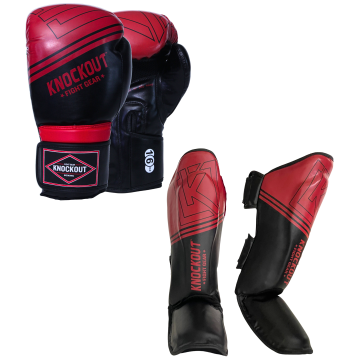 Boxing gloves and Muay Thai shin guards Complete Set, ideal for kickboxing, home gym training, and sparring, Best suited for MMA, featuring multi-layer padding and cushioning for enhanced protection