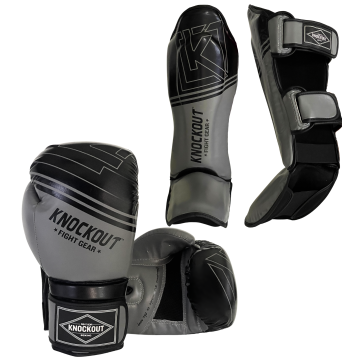 Boxing gloves and Muay Thai shin guards Complete Set, ideal for kickboxing, home gym training, and sparring, Best suited for MMA, featuring multi-layer padding and cushioning for enhanced protection