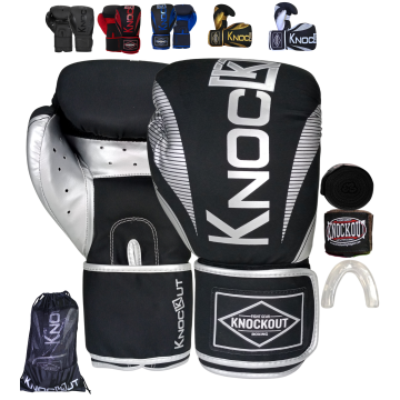 Knockout Elite Boxing Gloves with Hand Wraps and Mouth Guard for Men, Women Muay Thai, Kickboxing, Youth Heavy Bag Workouts, and Home Gym Training